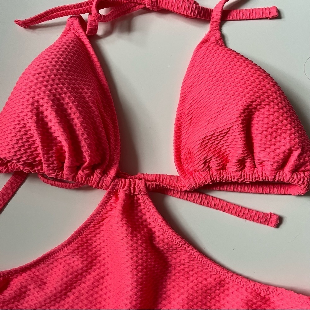 Aerie Jacquard Cut Out String One Piece Swimsuit NWT Coral Sun - Picture 8 of 11